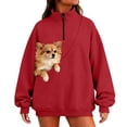 thumbnail image 2 of NMMUED Sweatshirt with Dog Pouch Quarter Zip Sweatshirt Women Pet Pouch Sweatshirt Baggy Sweatshirt with Cat Pouch Plain Sweatshirt Cat Pouch Sweatshirt Red XL, 2 of 5