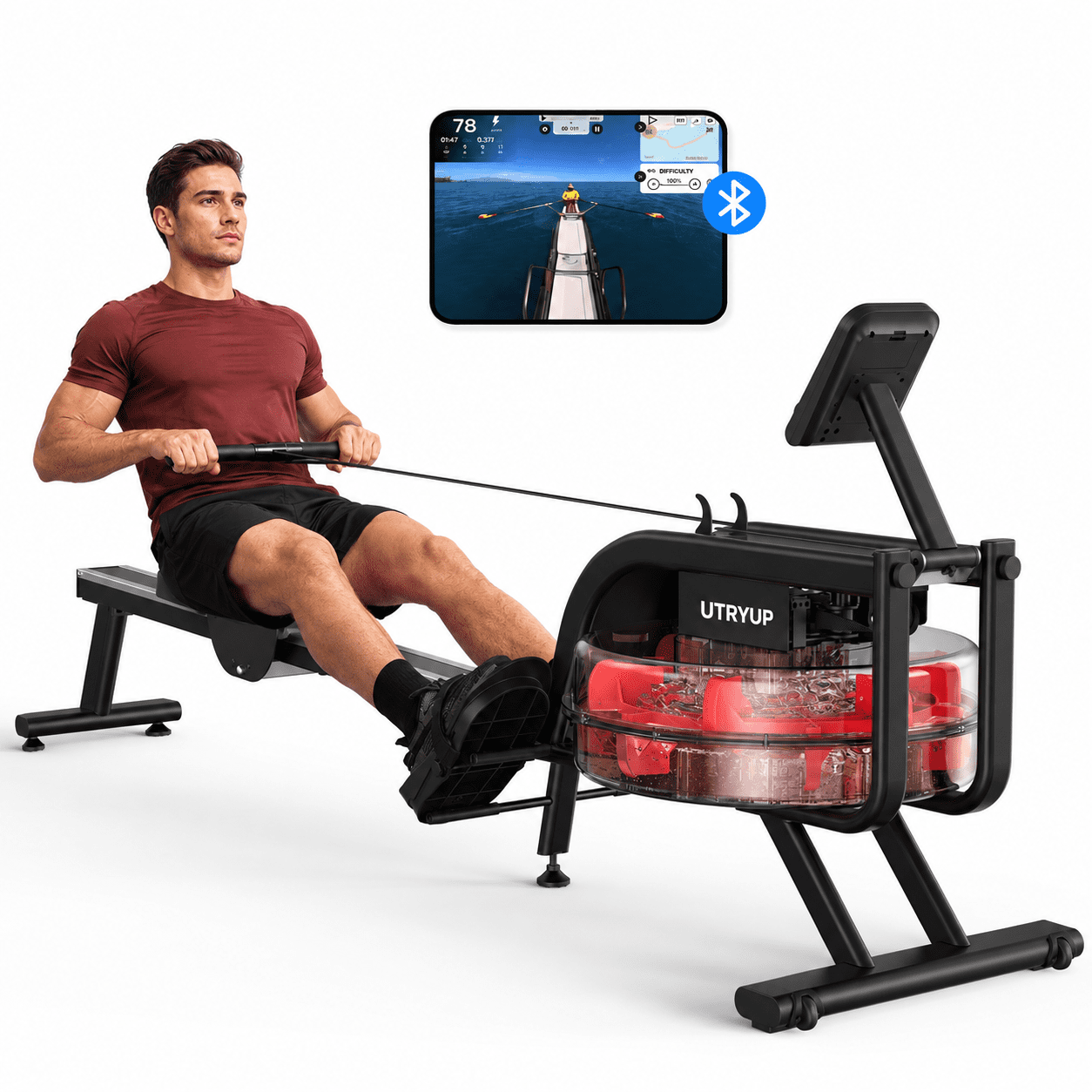 Rowing Machine 16 Levels of Quiet Resistance, Water Rowing with LCD Monitor, 350 lbs Weight Capacity for Home Use