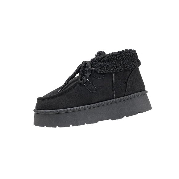 Wdhugt Women’S Winter Fleece-Lined Snow Boots Casual Round Toe Front Flat Sole Ankle Boots Black Color Available In Us Size 7.5