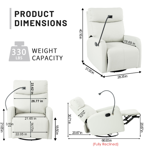 MOONMISS Swivel Rocker Recliner Chair,360 Degree Nursery Rocking Chairfor Bedroom,Living Room Chair Home Theater Seat,Phone Holder(Light Gray)