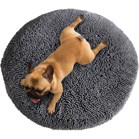 Muddy MatÂ® Cloud K-9 Dog Beds for Small Dogs & Cats, Soft & Relaxing Round Dog Bed, Chenille Material, Removable Cover, Washable & Dryer Safe â Grey Small(25'"x25")
