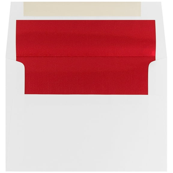 JAM Paper A7 Foil Lined Invitation Envelopes, 5 1/4 x 7 1/4, White with Red Foil, 50 per Pack