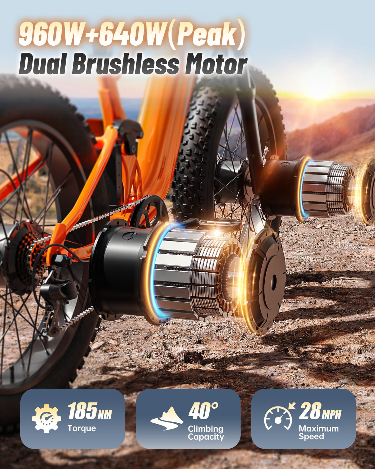 PUCKIPUPPY Electric Bikes for Adults Dual Motor E Bike 28 mph 1600W Peak 80Miles Range 26" Fat Tire Ebike 48V 20AH Battery E-Bike Full Suspension E-Mountain Bikes 8 Speed, Comply with UL2849 by SGS