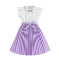thumbnail image 2 of HUANBAI Girls' Flutter Sleeve Color Block Princess Dress | Korean Style Pleated Skirt Spring Summer Outfit Party Mini Dress 7-8 Years, 2 of 9