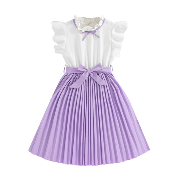 TAIAOJING Toddler Girls Flutter Sleeve Color Block Princess Dress | Fashion Style Pleated Skirt Summer Outfits Sets Cozy 9-10Y