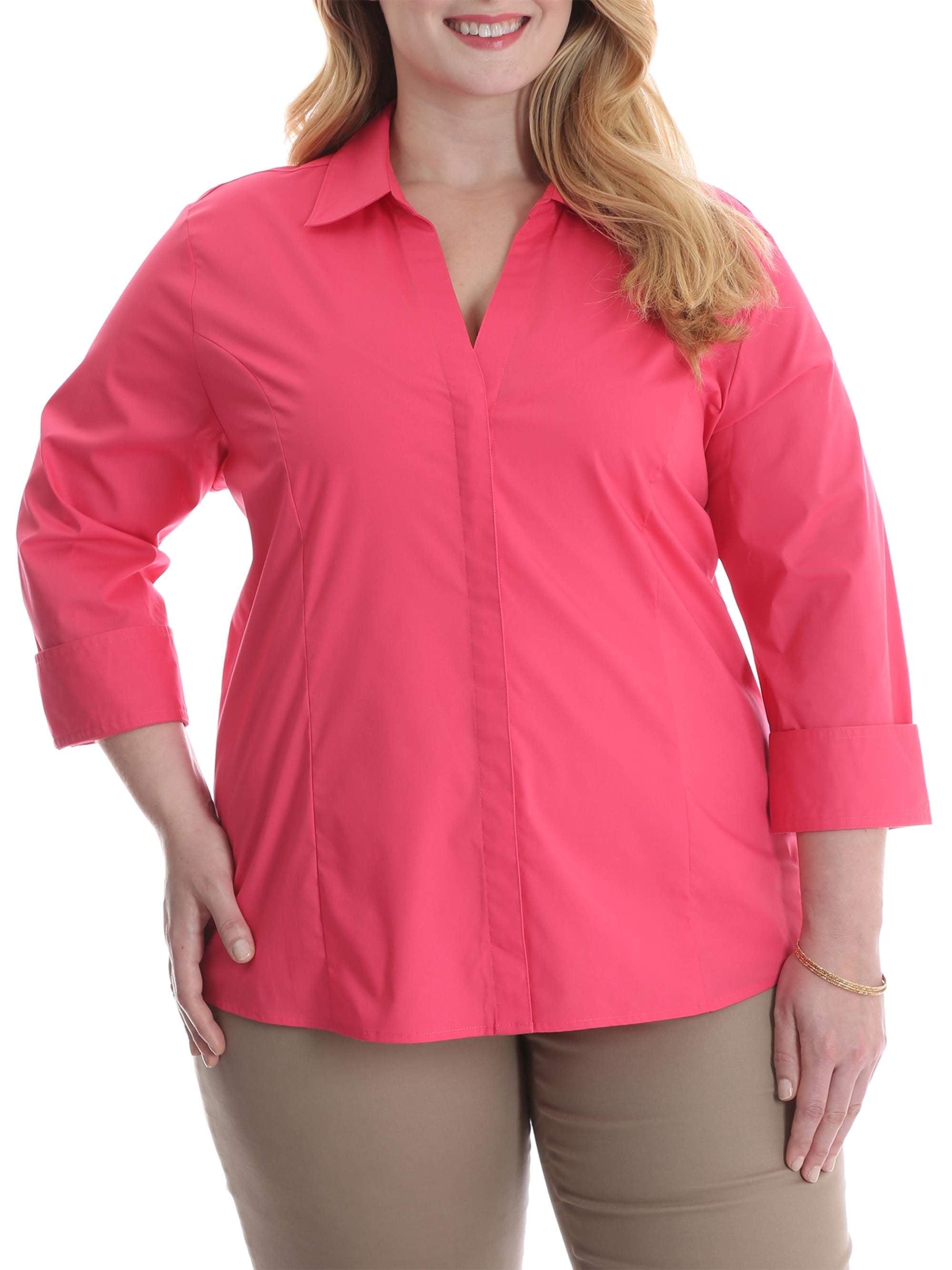 Lee Riders - Women's Plus Classic 3/4 Sleeve Wrinkle Resistant Career ...