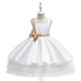 thumbnail image 2 of CSCHome Girls Flower Satin A-Line Dress Pageant Party Tutu Dresses Kids Bow Evening Princess Gowns Toddler Short Sleeveless Dresses, 2 of 9