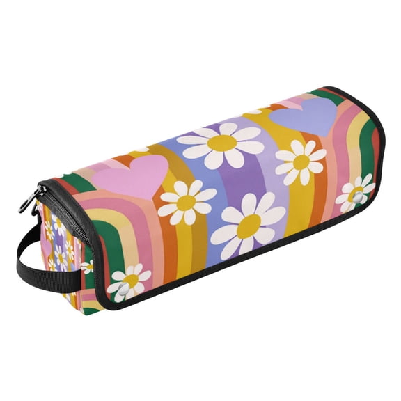 Hair Tool Travel Bag with Heat Resistant Mat for Flat Iron Straighteners Curling Iron Makeup Toiletries & Haircare Accessories Retro Colorful Rainbow and Daisy