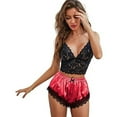 thumbnail image 3 of Ciana Women's 4 Piece Lace Satin Pajama Lingerie Set w/Bra, Panties, Robe, Shorts (Red, Extra Large), 3 of 5