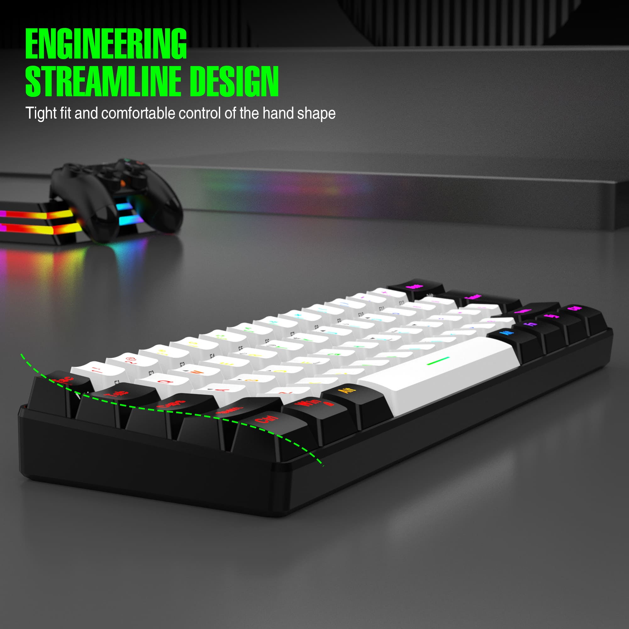 7KEYS Wired RGB Gaming Keyboard and Mouse Combo,  61 Keys true RGB 14 Mode of Backlight, 3200 DPI Gaming Mouse, Mini Keyboard with Membrane Switch Comfort Use for PC Computer Laptop
