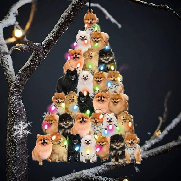 Acrylic 2D FLAT Pomeranian Christmas Tree Shaped Ornament For Pomeranain Lover Custom Acrylic Ornament For Dog Mom