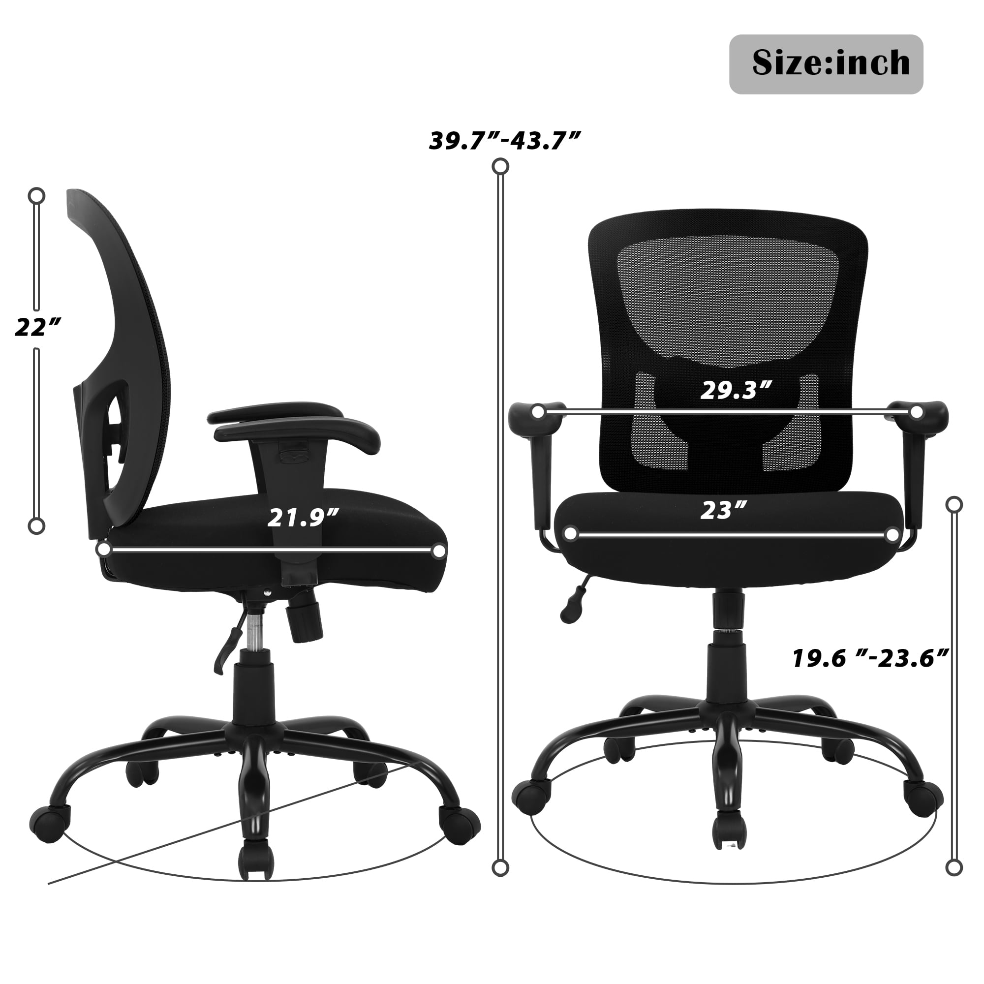 CL.HPAHKL Office Chair Ergonomic Desk Chair, 400lbs Big and Tall Mesh Chair, Computer Chair with Adjustable Arms & Seat Height, Rolling Swivel PC Chair for Home Office, Black