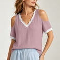 thumbnail image 5 of Cilsoka Lace Crochet Cold Shoulder Tops for Women Trendy Summer Short Sleeve Tunic Shirts Casual Loose Blouses, 5 of 6