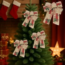 geerera 3pcs Christmas Wreath Bows, 7x8 inch Burlap Ribbon Bows, for Christmas Tree Topper, Home Garden Decor, Indoor Outdoor Wreath Ornament