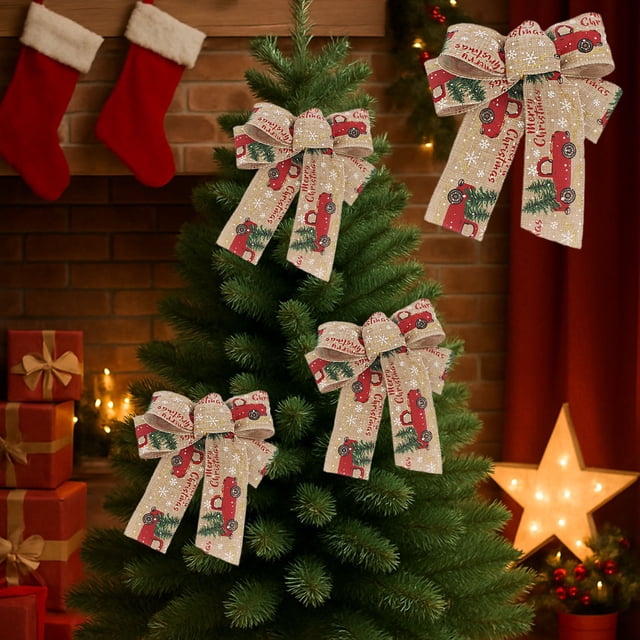 Tres adornos navideños en un set de 18 x 20 cm, tejido, estampado, copo de nieve, lazo, cinta, embalaje, colgante para árbol de Navidad.