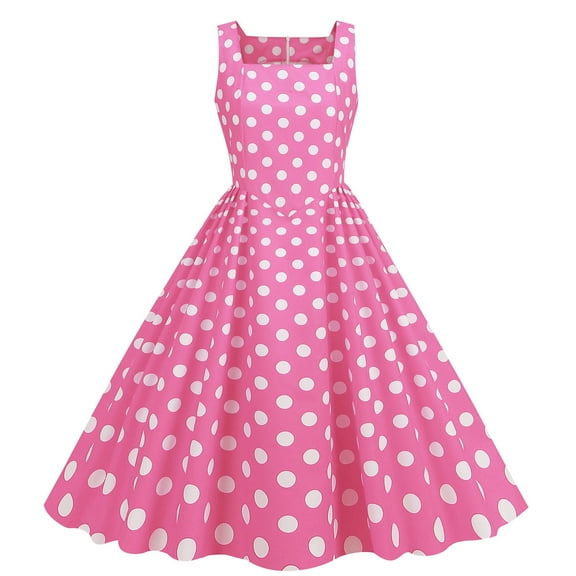XFLWAM Women's 1950s Vintage Polka Dot Sleeveless Cocktail Swing Dress 60s A-Line Swing Rockabilly Audrey Hepburn Prom Tea Party Dress
