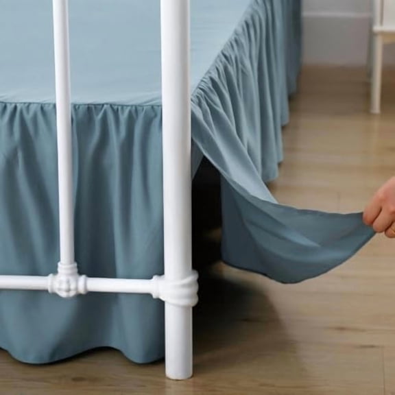 Twin Size Bed Skirt Ruffled Bed Skirts with Split Corners, 18 Inch Drop Dust Ruffle Bed Skirt with Platform, Teal Blue, Twin - 18" Drop