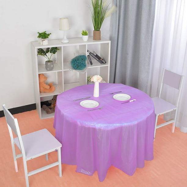 84 Dia Round Disposable Tablecloths Pe Table Cover Tabletop Wedding Camping Cloth Pale Purple Com - Disposable Round Table Covers For Weddings