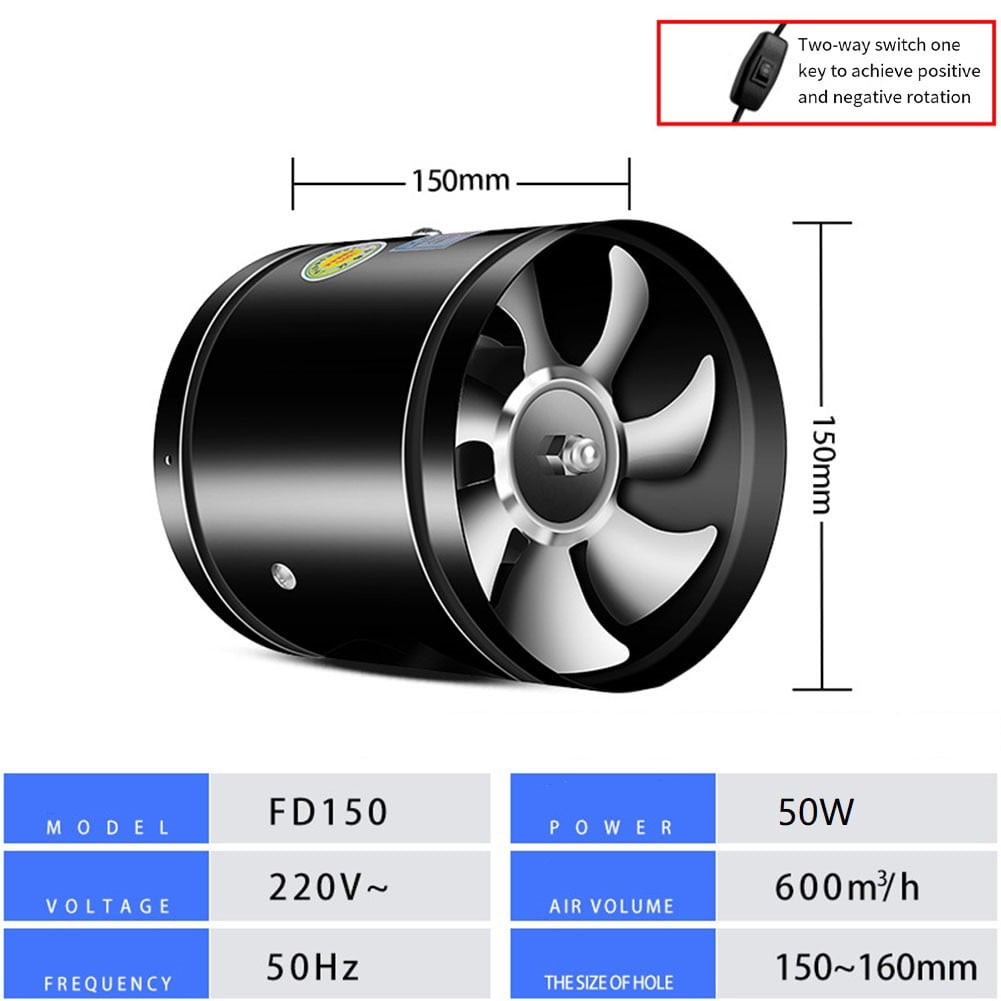 6inch/150mm Extractor Fan Smoke Extractor Duct Fan Two-way Air Supply Pipe Fan