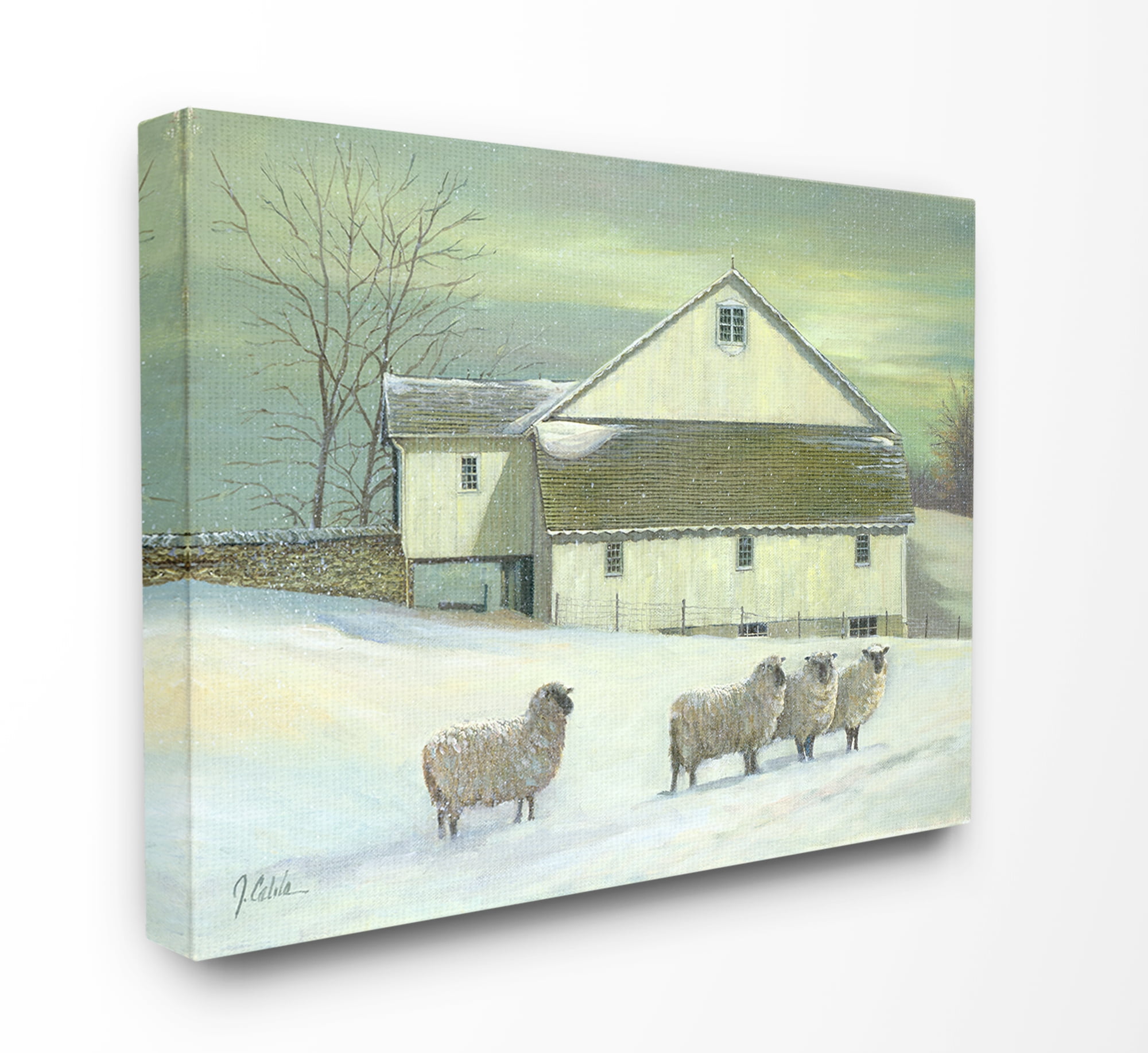 Multi-Color The Stupell Home Decor Sheep in Front of The Farmhouse Green Toned Painting Framed Giclee Texturized Art 