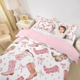 thumbnail image 3 of jejeloiu Pink Cowgirl Boot Bow Duvet Cover Set Kids,Cute Western Print Bedding Full,Reversible,3-Piece(No Comforter), 3 of 6