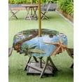 thumbnail image 4 of Fsddascl Coastal Beach Outdoor Tablecloth - 60 Inch Round Dining Table Cover, Oil Painted Tropical Palm Tree Starfish Waterproof Outdoor Table Cloth with Umbrella Hole & Zipper for Picnic/Patio, 4 of 7