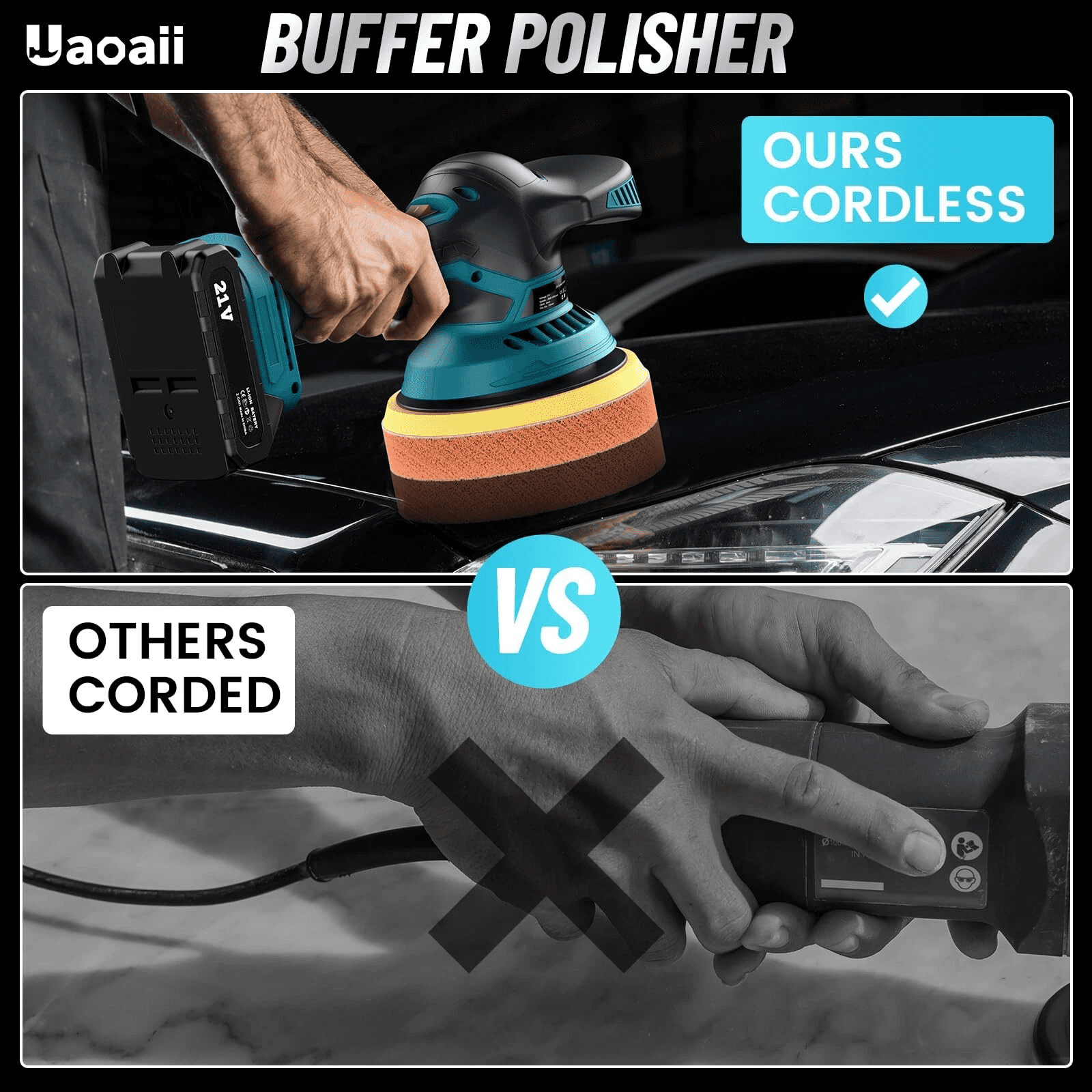 iMeshbean Car Polisher Buffer Cordless Dual Action Polishing Machine 5" Orbital Sander Polishing Kit with 6" 2 PCS Battery