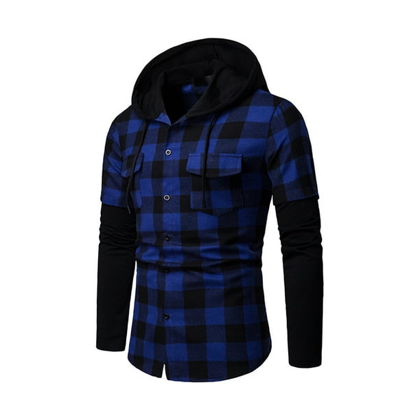 AMaVo - Autumn Fall Tops For Men Winter Casual Button Up Plaid Hooded ...