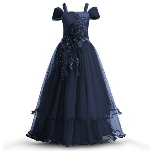 FAOWME Kids Baby Girls Dress Sleeveless Toddler Princess Tulle Sundress Party Gown Dark Blue 7-8 Years