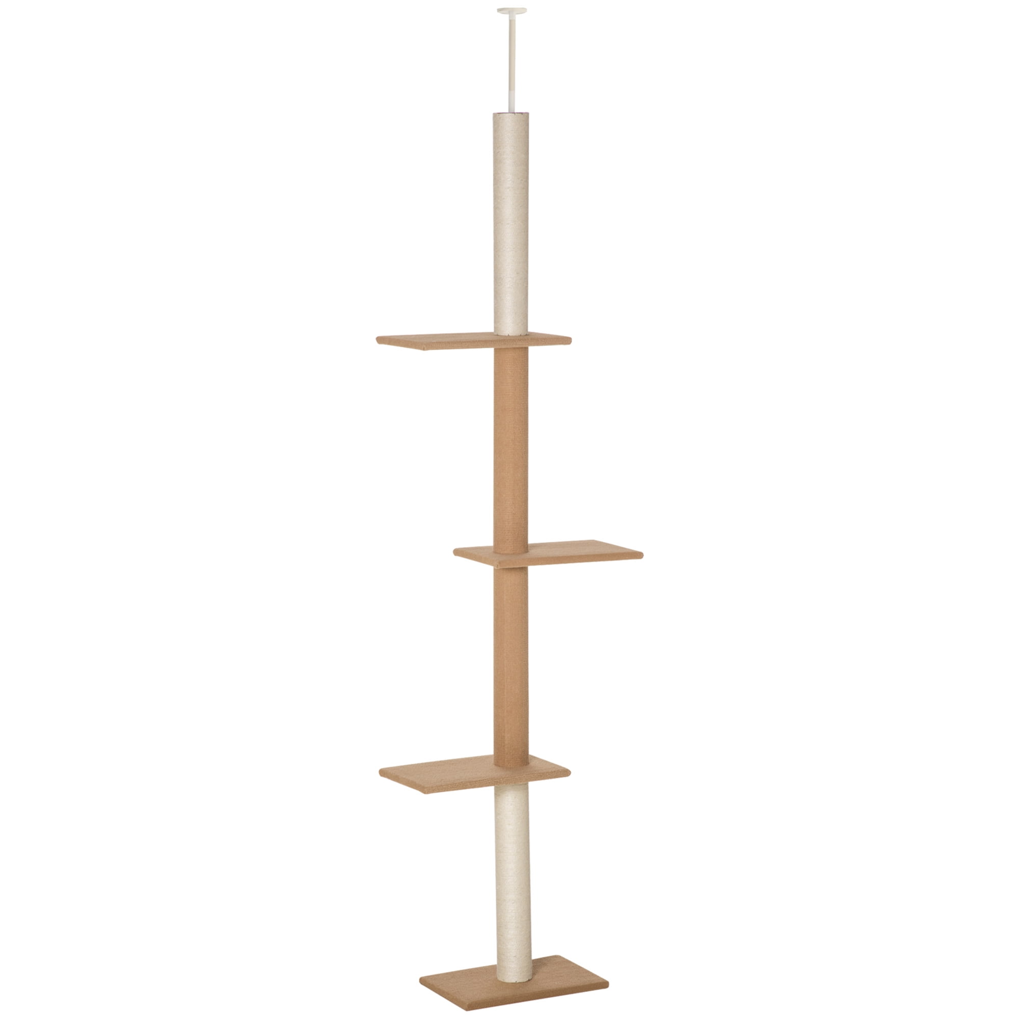PawHut 89"-102" Floor to Ceiling Cat Tree Cat Climbing Tower, Light brown