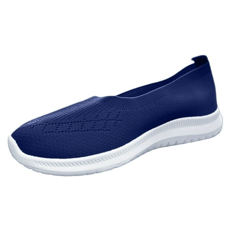 

Sngxgn Women’s Ballet Flat Shoes Knit Dress Shoes Round Toe Slip On Ballerina Walking Flats Shoes for Woman Low Wedge Comfort Soft(Navy 7.5)
