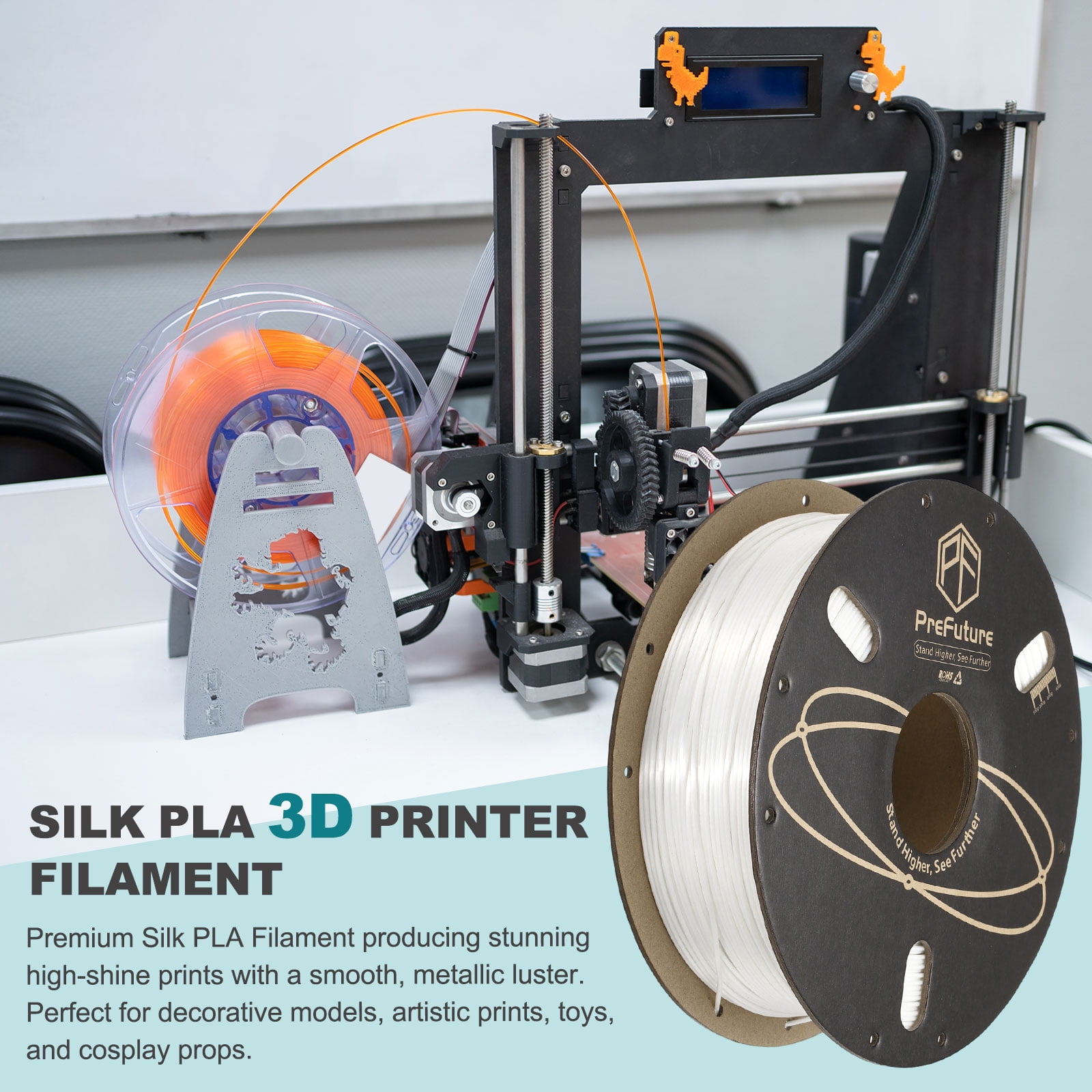 Uxcell Silk PLA Filament 1.75mm 1KG/2.2LB High Shine 3D Printer Filament, Enhanced Toughness, Dimensional Accuracy +/- 0.02mm for 3D Printer, White