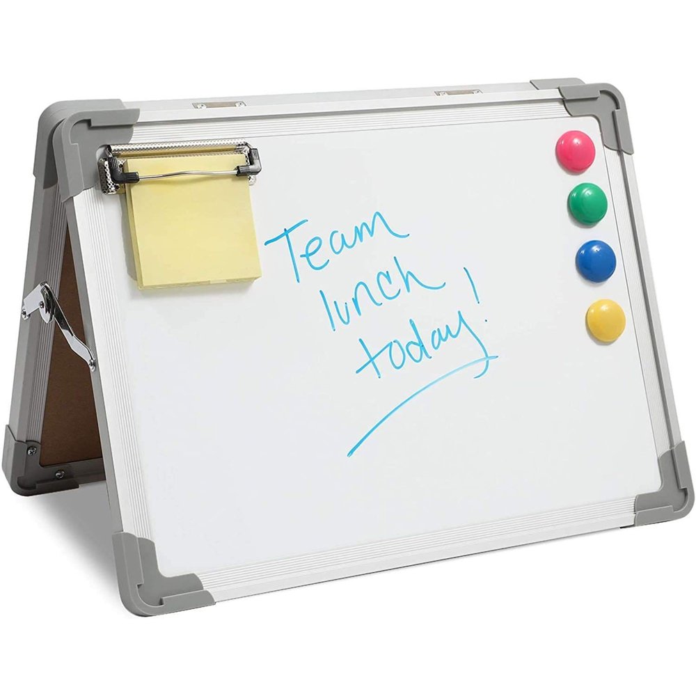 Small Dry Erase Whiteboard 11" x 15" x 0.6" Standing Easel Clipboard with 4