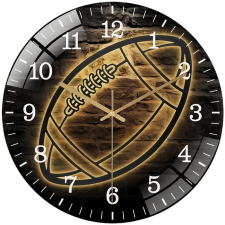 Decorative Clocks： Boy American Football Ball Glass Wall Clock, Girl Player Lover Decor Wall Clock for Homes, Bars, Offices, Caves, Garages, And Living Rooms. Also Makes A Great Gift.