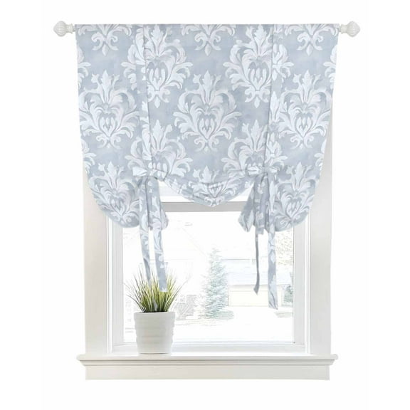 Haze Blue Boho Tie Up Curtains for Window, Thermal Insulated Balloon Shade Adjustable Rod Pocket Curtains Valance Panels for Kitchen Bathroom Cafe 42 x 54 Neutral Middle Century Turkish Pattern