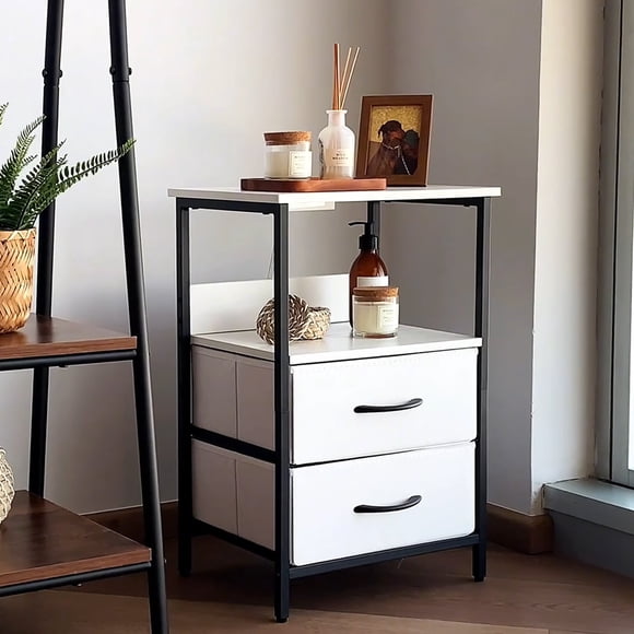 Buró Moderno FurnitureR Mesa de Noche con 2 Cajones