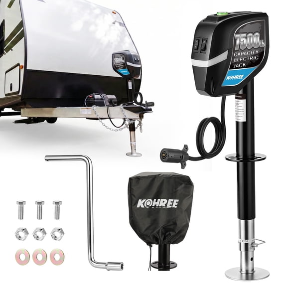 Kohree Electric Trailer Jack 7500lbs with 7 Way Plug,Heavy Duty RV Electric Tongue Jack with Manual Handle & Weatherproof Cover for Travel Trailer A-Frame Camper,22" Lift