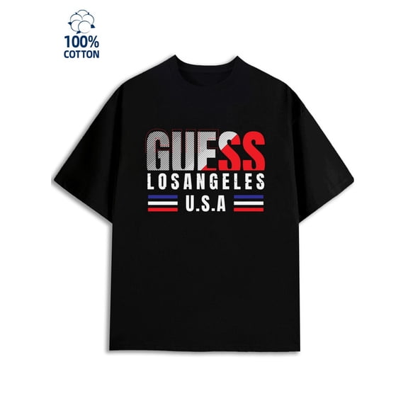 Guess USA Tee mens Los Angeles 180G 100% Cotton black usa cut Fashion Unisex Shirt Crewneck tshirts Retro Unisex Shirt Graphic tshirts Casual Unisex Shirt Graphic Tee tshirts