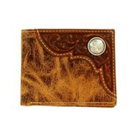Ariat Men's Distressed Brown Tooled Overlay Bifold Wallet A3532408