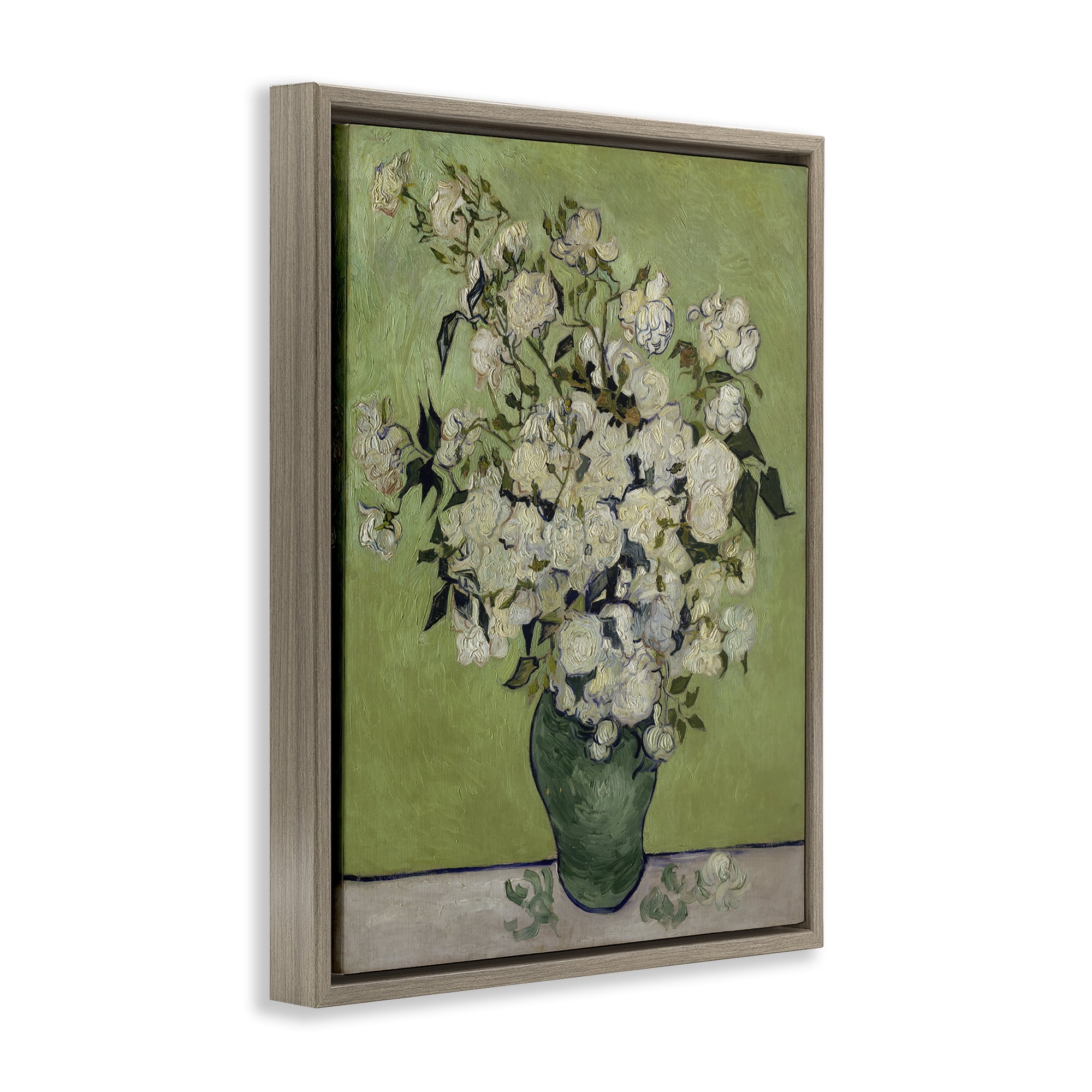 Stupell Industries Van Gogh Vase of Roses Plants & Flowers Painting Brown Floater Framed Canvas Art Print Wall Art, 25 x 31