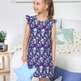 thumbnail image 4 of Fotbe Skull Purple Flower Vestido de Dormir para Niñas de 3 a 10 Años, Mangas Cortas, Estilo Princesa, Pijama Camisón con Mangas Voladas-X-Large, 4 of 6