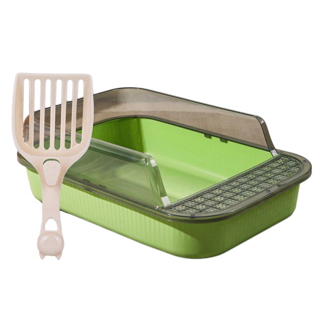 Cat Litter Box Sturdy Semi Enclosed Cat Sandbox Cat Litter Basin Splashproof Pet Clear and Green