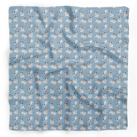 Bimba Blue Pug Dog Printed Pure Silk Scarf For Hair Neck Head Bandanas For Women 40 x 40 Inches