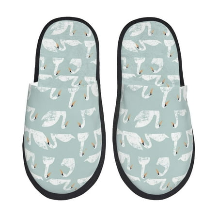 

House Slippers for Women and Men White Swan Comfy Fuzzy Bedroom Slippers Furry Home Shoes for Indoor Outdoor