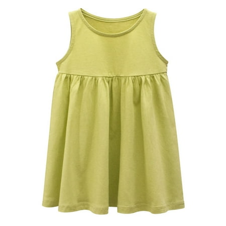 

CLZOUD Girls Casual Dress Green Cotton Toddler Kids Baby Girls Sleeveless Casual A Line Twirly Skater Dress for School Party Princess Dresses 130