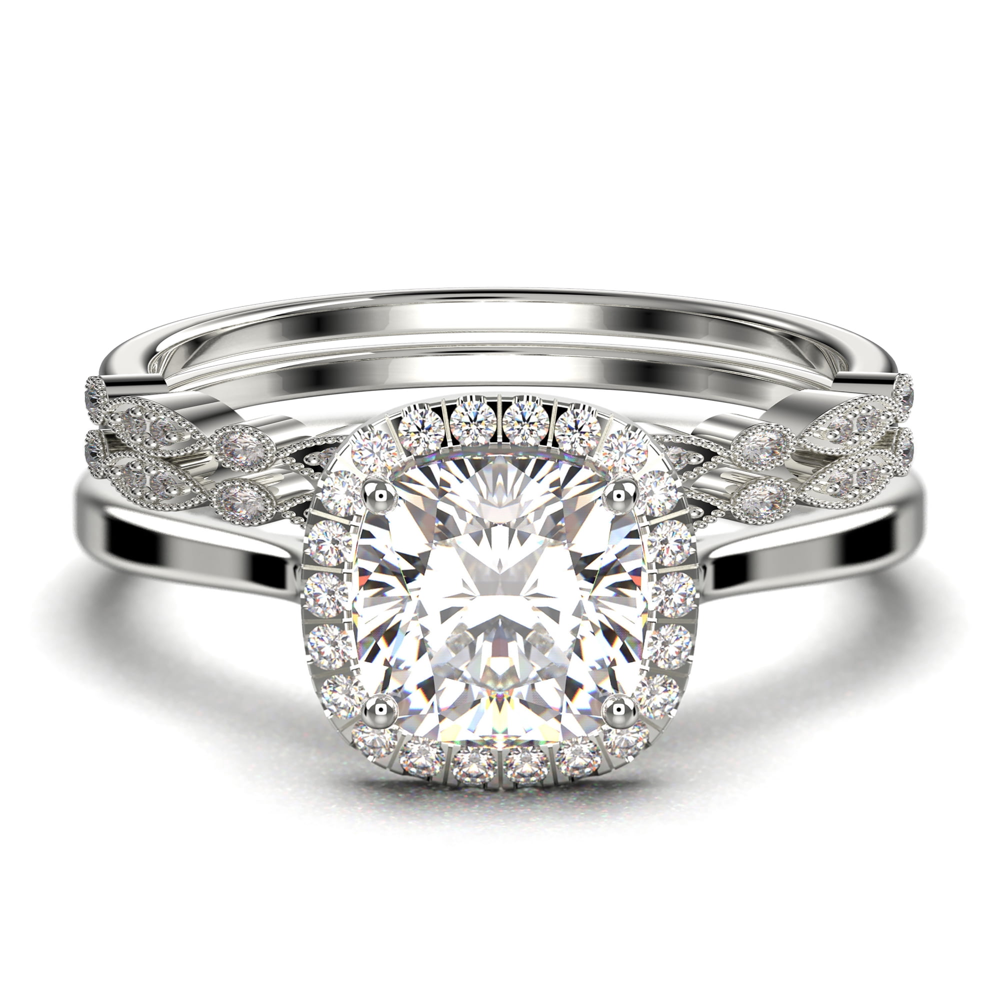 Halo 2.55 Carat Cushion Cut Moissanite & Diamond Engagement Ring in 10k White Gold