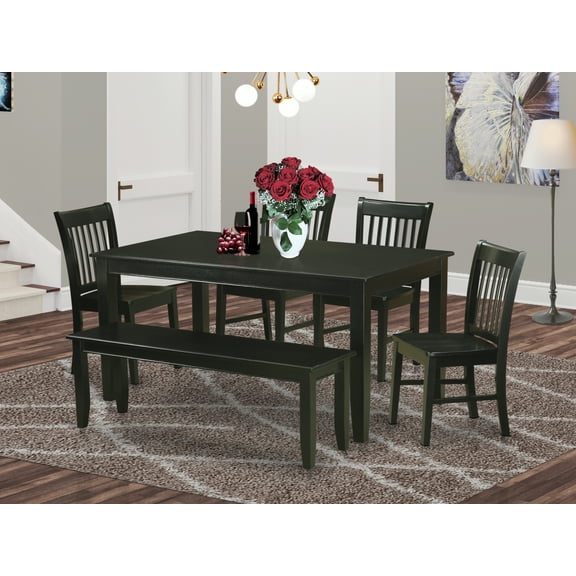 DUNO6-BLK-W 6 PC Dining room set- Dining Table and 4 Dining Chairs and also Bench