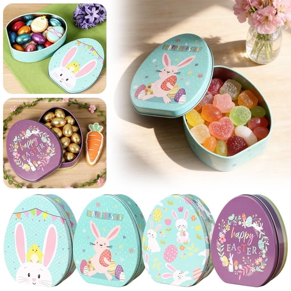 CoreLiving Easter Candy Boxes Shaped Tinplate Containers for Sweets Decorative Cookie Jar Bunny Rabbit Design Multi-purpose Party Favor Storage for Easter Celebrations