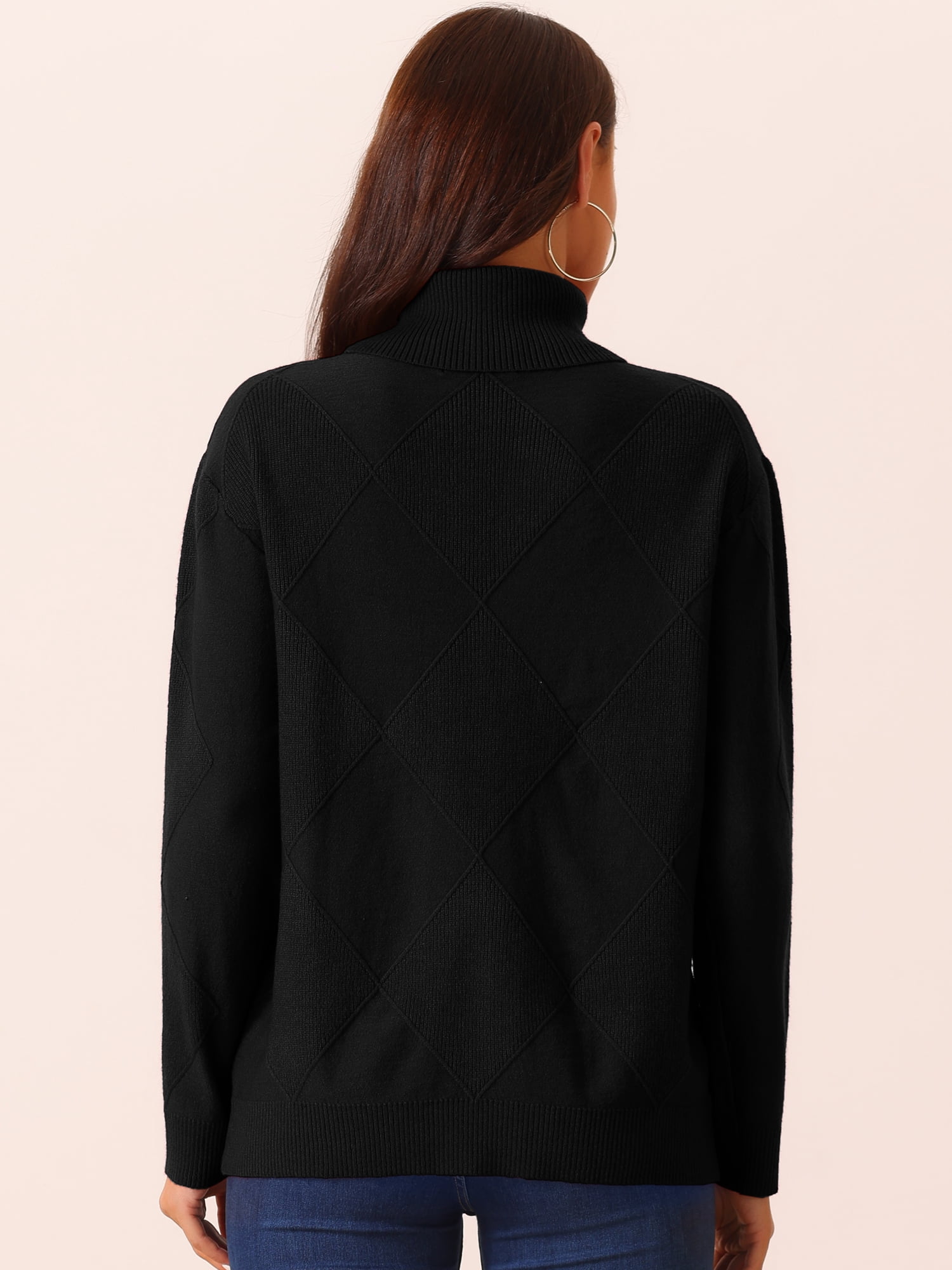 DARING DIVA Turtleneck Sweater Long Sleeve Knitted Pullover Basic S Black
