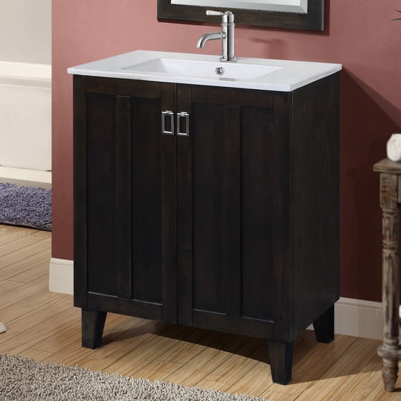 Infurniture 30-inch Single Sink Bathroom Vanity in Dark Brown Finish